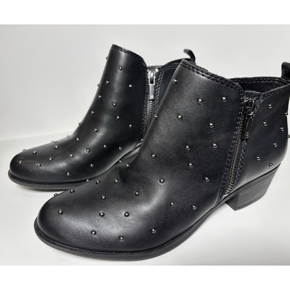Lucky Brand Basel Studded Black Faux Leather Ankle Booties Womens 7.5M